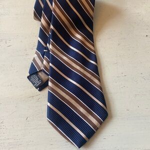 Dior Signature Vintage Navy blue Gold Brown Striped 100% Silk Tie 3.5x60”